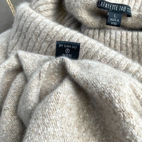 Lafayette 148 Sweater Cashmere Turtleneck Beige Long Sleeve Classic (L) - Picture 6 of 7
